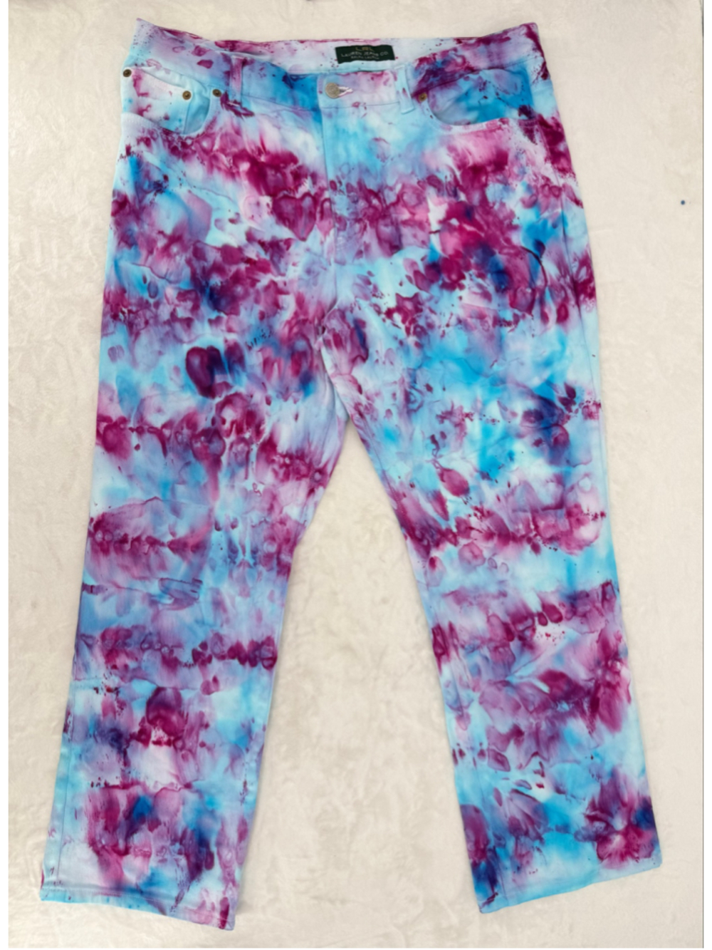 Lauren Ralph Lauren Tie Dye Jeans Straight Leg Blue Pink Hippie Colorful Sz 16